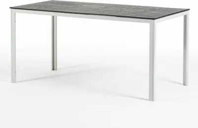 Immagine prodotto di Tavolo rettangolare da esterno 156x78 cm, struttura in acciaio e doghe effetto legno, 6 posti a sedere, stile moderno per giardino o terrazza - THOMAS - Bianco/grigio