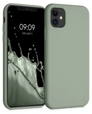 Produktbild von kwmobile Hülle kompatibel mit Apple iPhone 11 Hülle - gummierte TPU Silikon Handyhülle - Schutzhülle für kabelloses Laden - Case in Graugrün