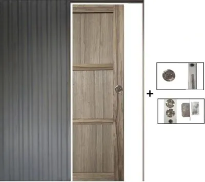 Image de Porte Coulissante bois Frake 3 Panneaux H204 x L73 + Systeme a Galandage, serrure (sans kit finition)