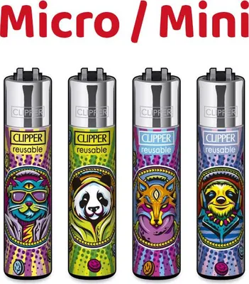 Produktbild von Micro / Mini Clipper Reibradfeuerzeuge 4x Rave Animals