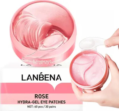 Obrázok produktu pre LANBENA Premium Hydrogel Eye Pads dlhotrvajúce chladivé očné gélové vankúšiky s extraktom z ruže, kyselinou hyalurónovou, spevňujúce, 60 ks