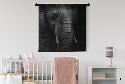 Produktbild von MuchoWow® Wandteppich Wandbehang Elefant - Tier - Schwarz 90x90 cm Tapisserie Dekoration Wandtuch - Wandaufhänger