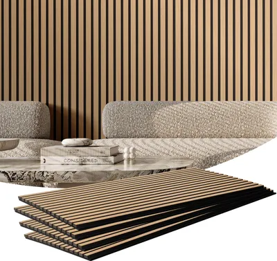 Obrázek produktu pro VEVOR akustické panely, akustický panel, 1200 x 600 mm, MDF akcentní dřevěné stěnové panely pro moderní interiérové dekorace, umělé dřevěné stěnové panely pro snížení hluku