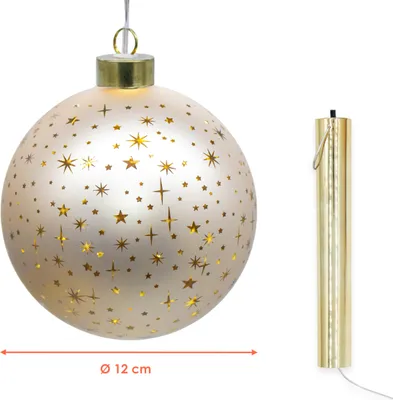 Obrázok produktu pre 1.07 Sklenená guľa so šampanským osvetlením - Ø cca 12 cm - LED guľa so zlatou priehradkou na batérie a časovačom