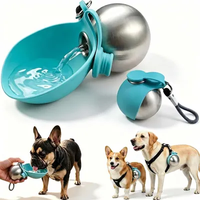 Produktbild von Hunde Trinkflasche, ausgussfrei, für unterwegs, mit Trinknapf und Einhandbedienung