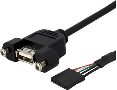 Produktbild von StarTech.com 30cm USB 2.0 Blendenmontage Kabel - USA A auf Mainboard Pfostenstecker Buchse - Bu/Bu, 0,3 m, USB A, Weiblich/Weiblich, Schwarz