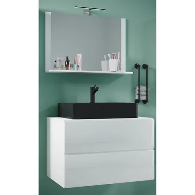 Produktbild von VCM 2-tlg. Waschplatz Waschtisch | schwarzes Waschbecken Unterschrank Breite 80 cm |  Badmöbel Set mit Schubladen | Lendas BL