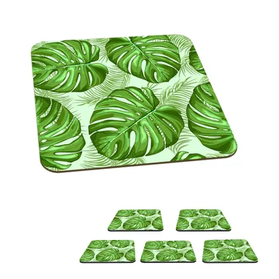 Obrázok produktu pre MuchoWow® Sklenený podtácek Štvorcová sada 6 kusov Monstera - Palmový list - Vzory 10x10x0.3cm Podložky pod poháre - podložky pod nápoje - ochrana