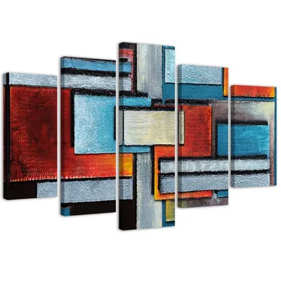 Produktbild von 5-teiliges leinwandbild komposition aus rechtecken 200x100 cm Feeby blau wandbild bereit zum aufhängen