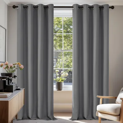 Produktbild von Verdunkelungsvorhang Ösenblickdicht Thermovorhang Kälteschutz Hitzeschutz Hellgrau 290x140 cm 2er Set
