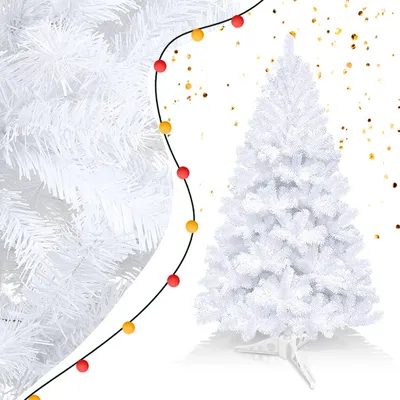 Image de Jopassy Sapin de Noël artificiel 120cm, Sapin de Noël avec support métallique, Sapin de Noël 220 pointes aiguilles PVC, Sapin artificiel Noël système de pliage blanc