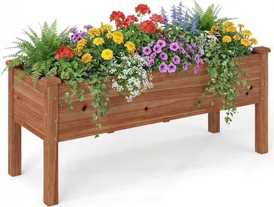Obrázek produktu pro COSTWAY Dřevěný vyvýšený záhon, záhon pro děti, 120 x 43,5 x 51 cm, záhon s nosností až 100 kg, květináč s odtokovými otvory, záhon na bylinky, hnědý