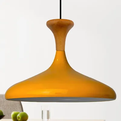 Produktbild von Champion Pendelleuchte aus Holz, 35 cm Hängelampe Metall E27 Moderne, Skandinavisch Pendellampe für Schlafzimmer Wohnzimmer Esstisch Lampe - Gelb