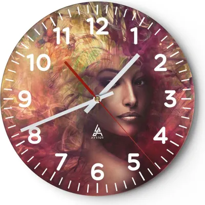 Produktbild von Wanduhr - Rund - Glasuhr - frau gesicht - 30x30cm - Schleichendes Uhrwerk - Lautlos - zum Aufhängen bereit - Dekoration Modern - Wanddekoration aus Glas - C4AR30x30-3736