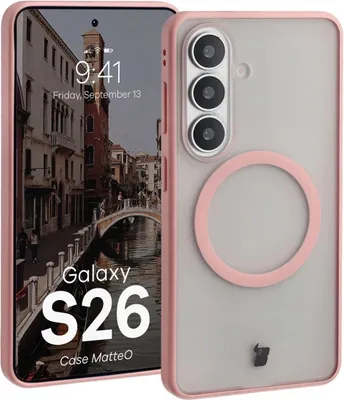 Produktbild von Handyhülle mit Magnetring für Galaxy S26, Bizon Case MatteO, Getönt-Hellrosa