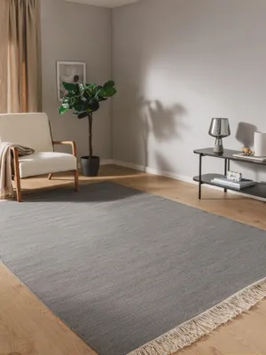 Wollteppich Liv, rechteckig, Uni, grau, 80 x 150 cm