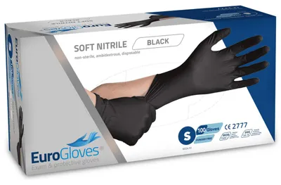 Obrázok produktu pre Rukavice Eurogloves nitrilové veľkosť S čierne (100 ks)