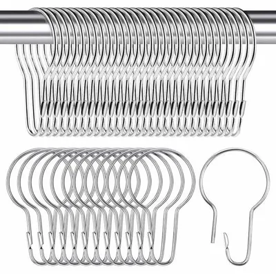 Zdjęcie produktu dla Uniqoos® 50 pierścieni do zasłon prysznicowych ze stali nierdzewnej, 7×4 cm, chromowane – do prętów o średnicy do 4 cm, również do zasłon, bezpieczne zapięcie
