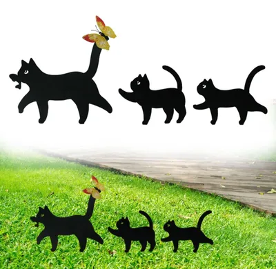Immagine prodotto di Omgoods - Set di 3 decorazioni per giardino a forma di gatto, in metallo