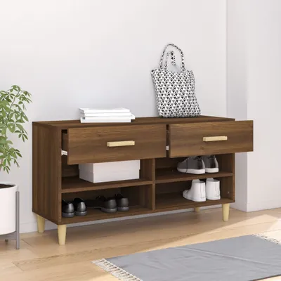 Produktbild von "2026 Promotion" Schuhschrank, moderner Schuhkommode, Braun Eichen-Optik 102x35x55 cm Holzwerkstoff - Schuhregale CC28281