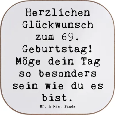 Produktbild von Mr. & Mrs. Panda Getränkeuntersetzer Spruch 69. Geburtstag Besonderer Tag - Weiß - Geschenk, du bist besonders, Untersetzer Gläser, für, Happy Birthday, Coaster, Alter