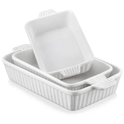 Produktbild von MALACASA Backform Set, 3-tlg Porzellan Kuchenform, Brotbackform, Auflaufform, Ofenform, Weiß