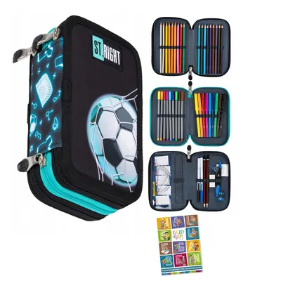 Produktbild von Federmäppchen 3 Fächer - Mäppchen für Mädchen und Jungen - Federmappe 3-Fach Federtasche 46-teilig Gefüllte Schüleretui Hausaufgabenheft- Ball