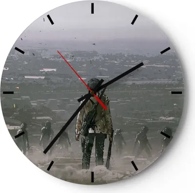 Produktbild von Wanduhr - Rund - Glasuhr - Fantasie Krieg - 40x40cm - Schleichendes Uhrwerk - Lautlos - zum Aufhängen bereit - Dekoration Modern - Wanddekoration aus Glas - C3AR40x40-4101