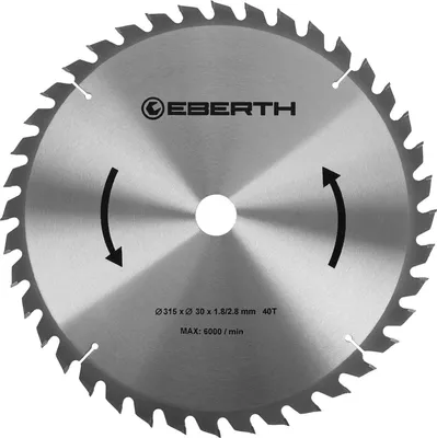 Immagine prodotto di Lama per sega circolare EBERTH Lama per sega circolare in acciaio con denti in metallo duro per tagli in legno (diametro 315 mm, foro 30 mm, spessore lama 1,8 mm)