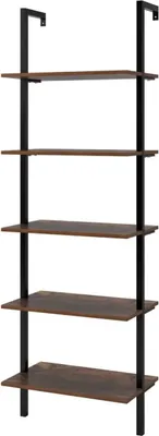 Image de Étagère murale industrielle Bolt Edge – Étagère à 5 niveaux en bois et métal – Bibliothèque, étagère à plantes et étagère décorative – 60 x 35 x 185 cm – Marron vintage/noir