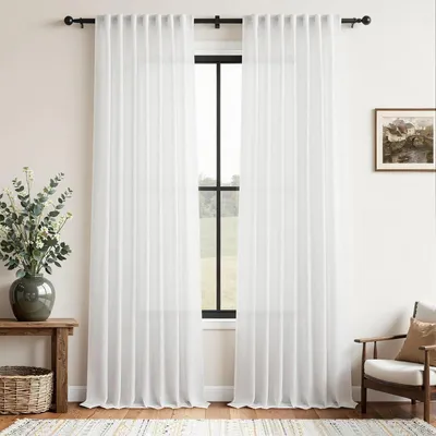 Obrázek produktu pro Záclony, poloprůhledné, bílé, s vzhledem lnu, sada 2 kusů, rozměry 240 x 140 cm