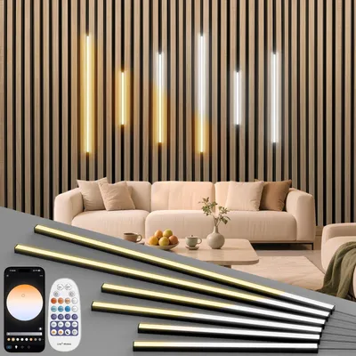 Image de Panneaux acoustiques avec éclairage LED intégré, lumière blanc chaud à blanc froid, variateur intégré, 6 panneaux (140 cm)