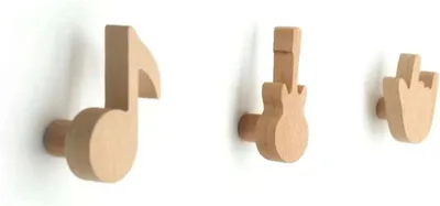 Produktbild von Kinderkleiderhaken Set von 3, Holz Musiknoten Design, Sicher, für Kinderzimmer