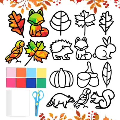Produktbild von Herbst Bastelset für Kinder mit Blättern und Fensterdekorationen