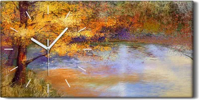 Produktbild von Leinwand Uhr Küche Wohnzimmer Bild 60x30 Malerei Landschaft bunte Herbst Bäume - weiße Hände