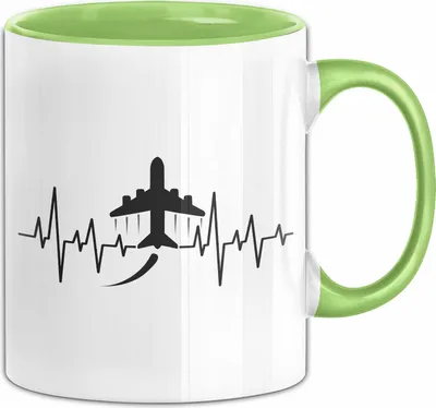 Produktbild von Flugzeuge Tasse Geschenk Herzschlag Flughafen Geschenkidee (Grün)