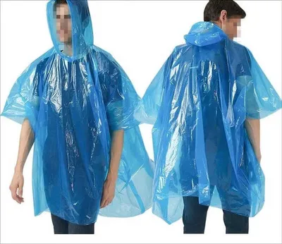 Produktbild von Blauer Einweg-Poncho – Einweg-Regenmantel – Ponchos – 5 Stück – Einweg-Regenponcho – Blau – Kunststoff – Festival-Poncho – CHPN
