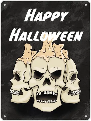 Produktbild von Metallschild XL in 21x28 cm für Halloween mit Totenköpfen und Schriftzug -