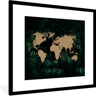 Produktbild von MuchoWow® MuchoWow® Gerahmtes Poster Weltkarte - Blumen - Pflanzen 40x40 cm - Poster mit zchwarzem Bilderrahmen - Poster - Plakat im Rahmen