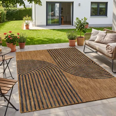 Immagine prodotto di Homebyhome Tappeto Outdoor Nero Effetto Juta 200x280 cm Balcone Terrazza Giardino Resistente UV Grande XL Boho Tessuto piatto