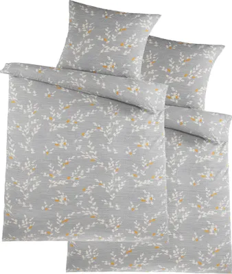 Produktbild von 4-tlg. Soft Seersucker Bettwäsche 2x (135x200 +80x80cm), grau, Zweige, bügelfrei