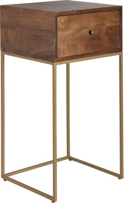 Produktbild von Nachttisch Mango Massivholz / Metall 40x75,5x35 cm Nachtschrank Boxspringbett | Design Nachtkonsole mit Schublade | Nachtkommode mit Stauraum