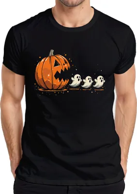 Produktbild von Pac-Man Horror Halloween Kürbis Geister Cartoon Niedlich Gruselig Herren T-Shirt, Schwarz, L