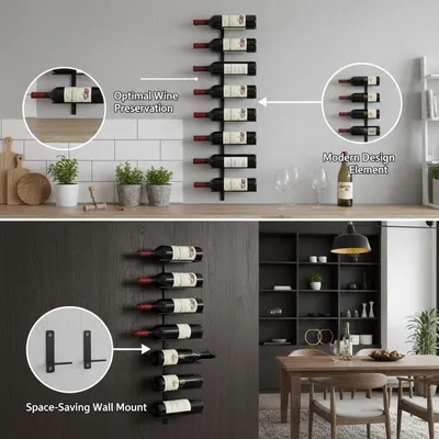 Produktbild von Weinregal, Wandmontage, für 10 Flaschen, schwarz