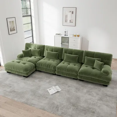 Obrázok produktu pre Modulárna rohová sedačka pre 4 osoby, model "Cloud Couch", odnímateľná opierka na nohy, možnosť vlastnej kombinácie (zelená)