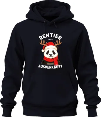 Produktbild von Rentier war t Panda Weihnachten lustig Geschenk Winter Uni Hoodie Kapuzenpullover, Navy, M