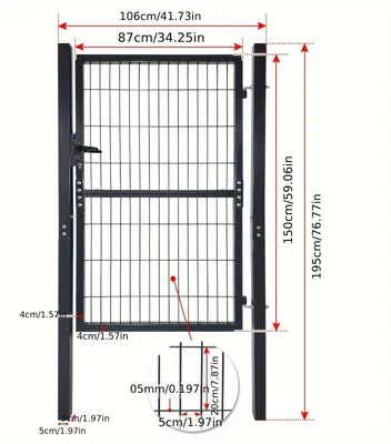 Obrázek produktu pro Vstupní brána do zahrady - Plot - Vchodové dveře do zahrady - Plotové oplocení - Pletivo - Pozinkovaná ocel - 150 x 100 cm - Zámek se klíčem