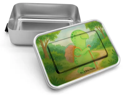 Produktbild von Mr. & Mrs. Panda Lunchdose Schildkröte Wanderer Design - Weiß - Geschenk, Schildkröten, Rucksack, Lunchbox, Snackbox, Metallbox, Schul Brotdose, Motivationssprüche