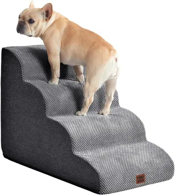 Image de Escalier pour chiens et chats - Escalier pour animaux de compagnie - Escalier pour animaux - Petit escalier pour chiens - 4 marches - Antidérapant - Housse lavable