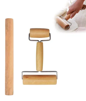 Image de Rouleau à pâtisserie double en bois de hêtre - 2 en 1 - pour la pâte à pizza, les biscuits, les fonds de tarte et la pâte à dumplings